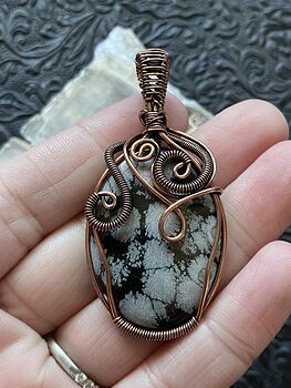 Copper Wire Wrapped Snowflake Obsidian Stone Jewelry Crystal Pendant #JAgwSRHFMo0