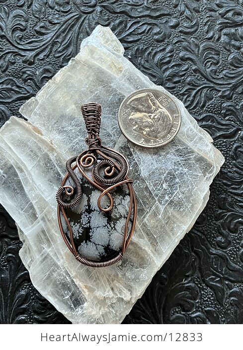 Copper Wire Wrapped Snowflake Obsidian Stone Jewelry Crystal Pendant - #JAgwSRHFMo0-5