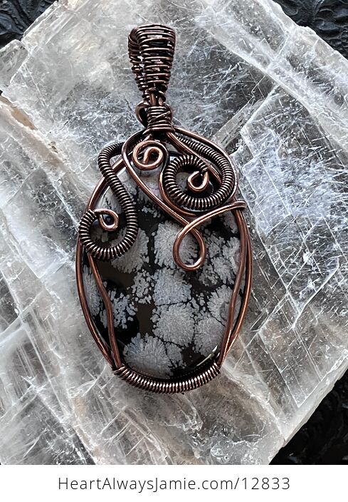 Copper Wire Wrapped Snowflake Obsidian Stone Jewelry Crystal Pendant - #JAgwSRHFMo0-6