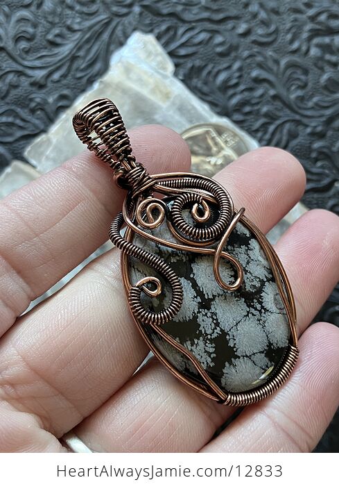 Copper Wire Wrapped Snowflake Obsidian Stone Jewelry Crystal Pendant - #JAgwSRHFMo0-2