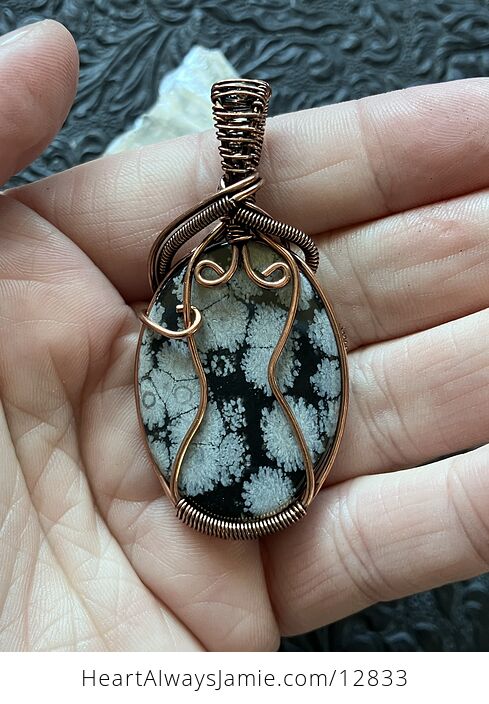 Copper Wire Wrapped Snowflake Obsidian Stone Jewelry Crystal Pendant - #JAgwSRHFMo0-4