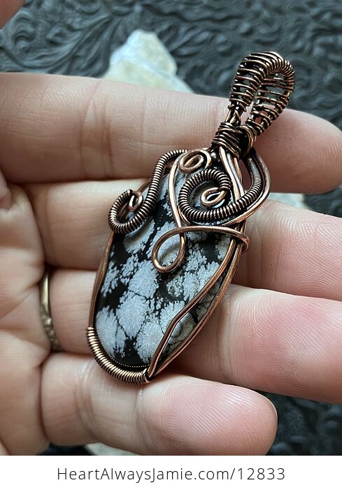 Copper Wire Wrapped Snowflake Obsidian Stone Jewelry Crystal Pendant - #JAgwSRHFMo0-3