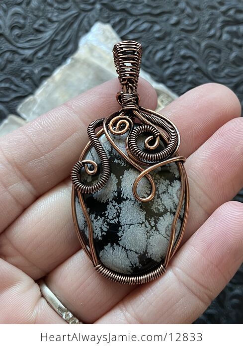 Copper Wire Wrapped Snowflake Obsidian Stone Jewelry Crystal Pendant - #JAgwSRHFMo0-1