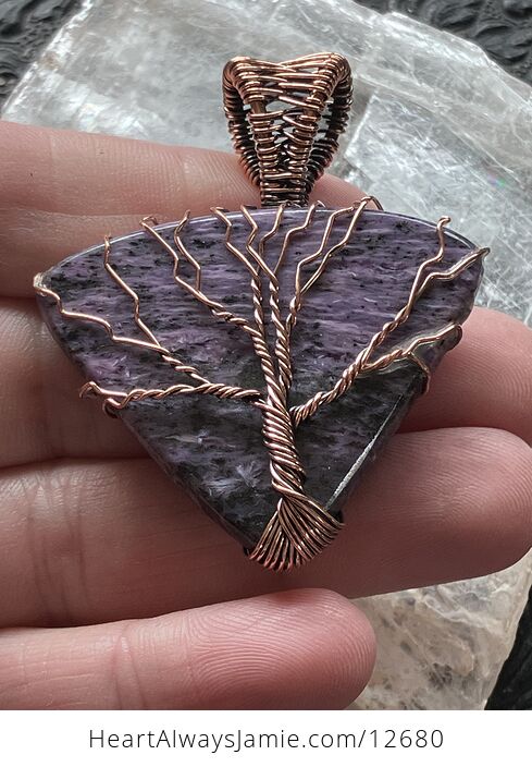 Copper Wire Wrapped Tree of Life Charoite Purple Stone Jewelry Crystal Pendant - #qedlp0VUzZk-1