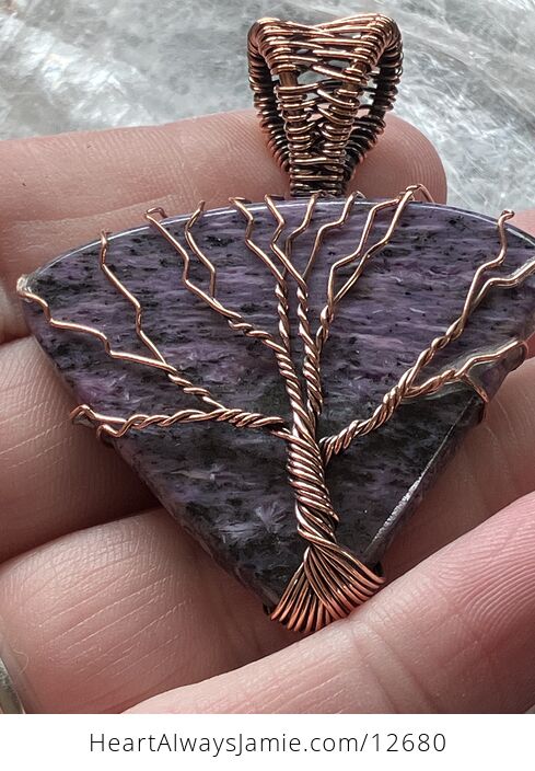 Copper Wire Wrapped Tree of Life Charoite Purple Stone Jewelry Crystal Pendant - #qedlp0VUzZk-5