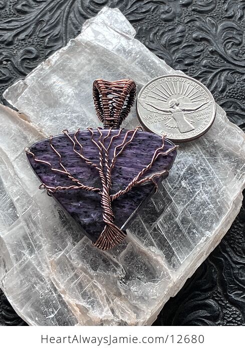 Copper Wire Wrapped Tree of Life Charoite Purple Stone Jewelry Crystal Pendant - #qedlp0VUzZk-6