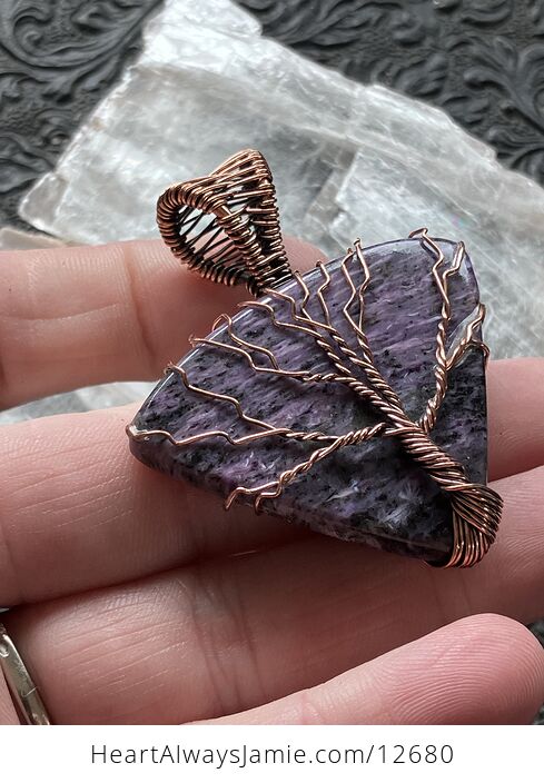 Copper Wire Wrapped Tree of Life Charoite Purple Stone Jewelry Crystal Pendant - #qedlp0VUzZk-2