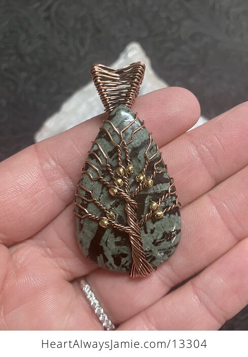 Copper Wire Wrapped Tree of Life Porphyry Pendant Stone Crystal Jewelry - #ErdlXV6wlSg-1