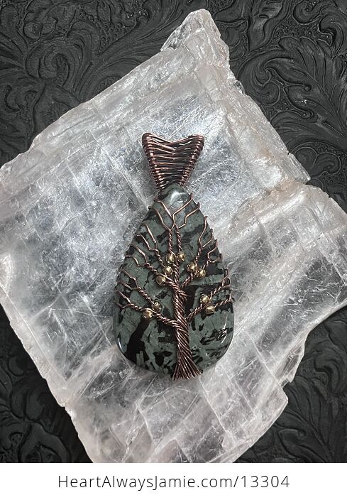 Copper Wire Wrapped Tree of Life Porphyry Pendant Stone Crystal Jewelry - #ErdlXV6wlSg-5