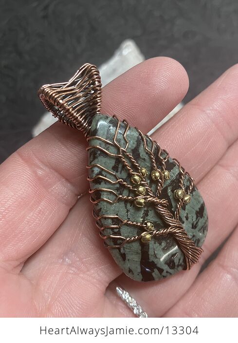 Copper Wire Wrapped Tree of Life Porphyry Pendant Stone Crystal Jewelry - #ErdlXV6wlSg-2