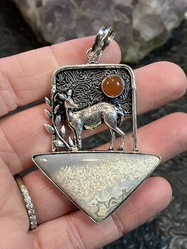 Crazy Lace Agate and Carnelian Deer Crystal Stone Jewelry Pendant #KTG4qVg6Kjk