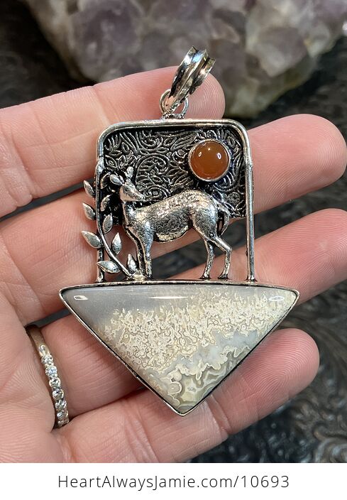 Crazy Lace Agate and Carnelian Deer Crystal Stone Jewelry Pendant - #KTG4qVg6Kjk-1