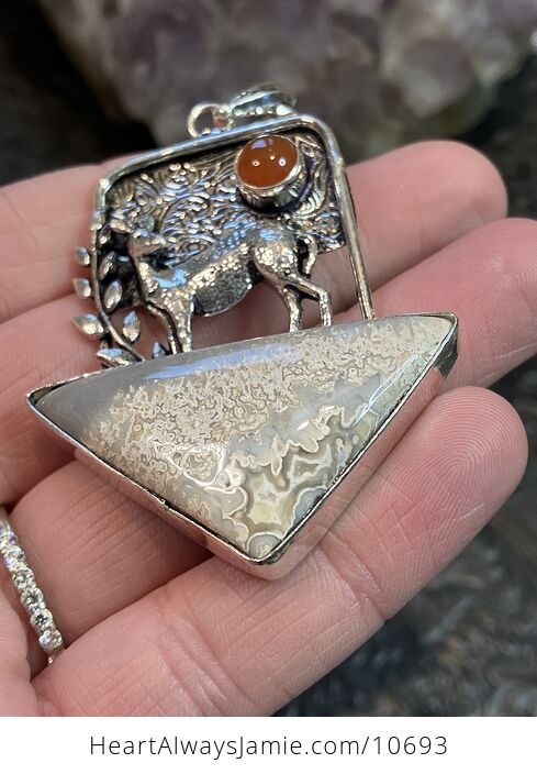 Crazy Lace Agate and Carnelian Deer Crystal Stone Jewelry Pendant - #KTG4qVg6Kjk-2