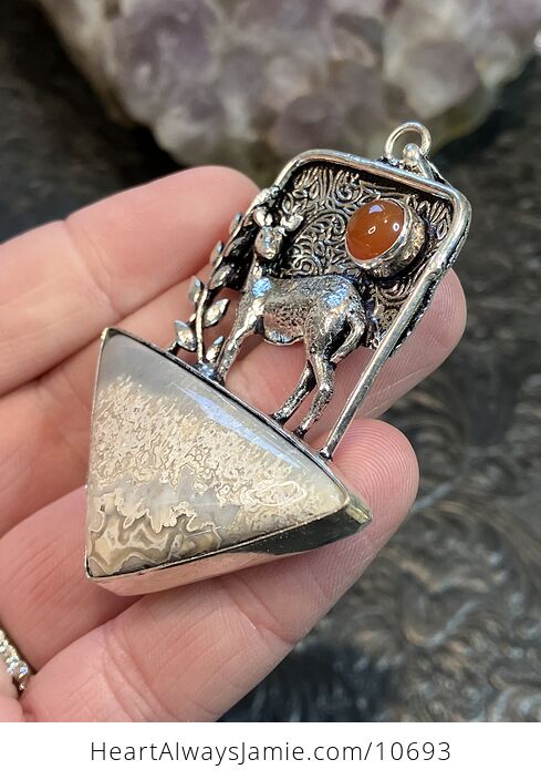 Crazy Lace Agate and Carnelian Deer Crystal Stone Jewelry Pendant - #KTG4qVg6Kjk-3