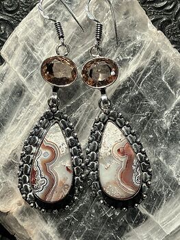 Crazy Lace Agate and Morganite Earrings Stone Crystal Jewelry #OWz9nECuDZM