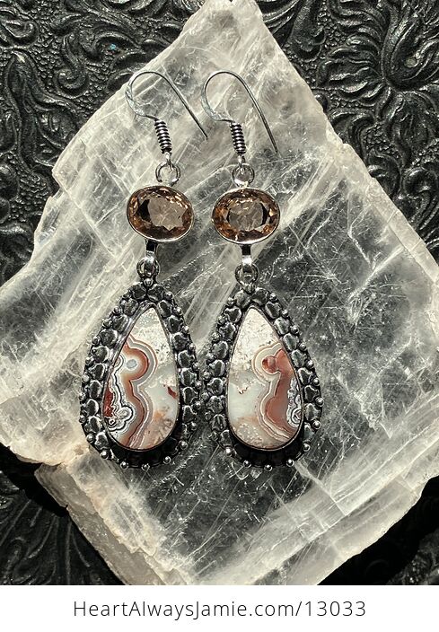 Crazy Lace Agate and Morganite Earrings Stone Crystal Jewelry - #OWz9nECuDZM-2