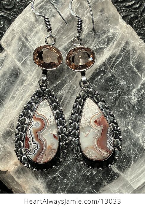 Crazy Lace Agate and Morganite Earrings Stone Crystal Jewelry - #OWz9nECuDZM-1