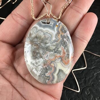 Crazy Lace Agate Stone and Rose Gold Hammered Rose Gold Toned Copper Custom One of a Kind Necklace #Unw26m8eMTU