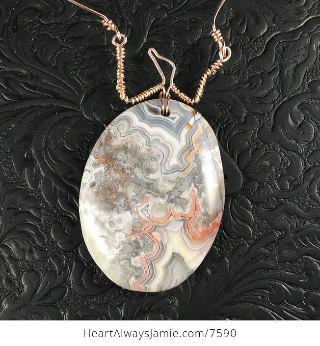 Crazy Lace Agate Stone and Rose Gold Hammered Rose Gold Toned Copper Custom One of a Kind Necklace - #Unw26m8eMTU-9