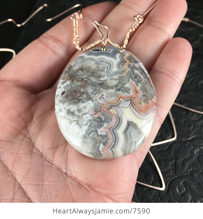 Crazy Lace Agate Stone and Rose Gold Hammered Rose Gold Toned Copper Custom One of a Kind Necklace - #Unw26m8eMTU-7