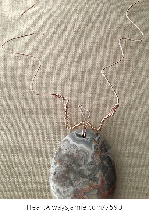 Crazy Lace Agate Stone and Rose Gold Hammered Rose Gold Toned Copper Custom One of a Kind Necklace - #Unw26m8eMTU-3