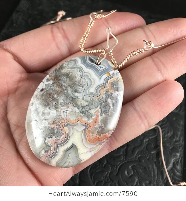 Crazy Lace Agate Stone and Rose Gold Hammered Rose Gold Toned Copper Custom One of a Kind Necklace - #Unw26m8eMTU-8