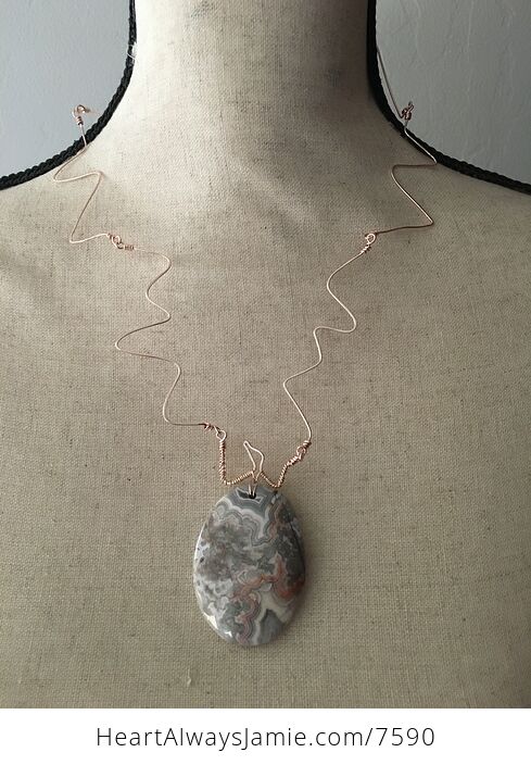 Crazy Lace Agate Stone and Rose Gold Hammered Rose Gold Toned Copper Custom One of a Kind Necklace - #Unw26m8eMTU-2