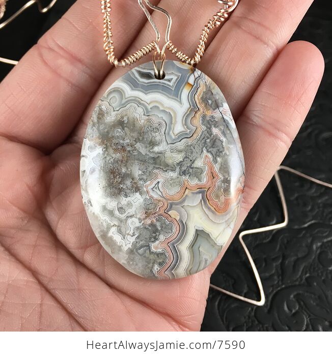 Crazy Lace Agate Stone and Rose Gold Hammered Rose Gold Toned Copper Custom One of a Kind Necklace - #Unw26m8eMTU-1