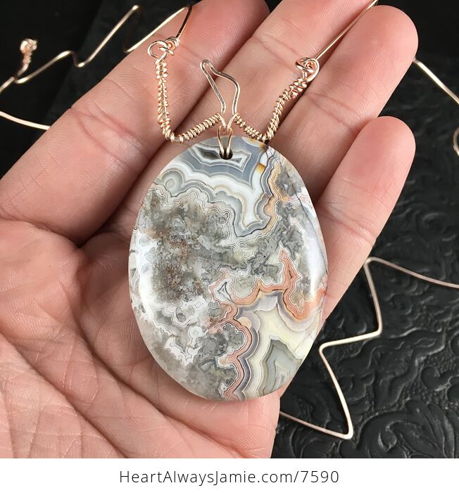 Crazy Lace Agate Stone and Rose Gold Hammered Rose Gold Toned Copper Custom One of a Kind Necklace - #Unw26m8eMTU-6