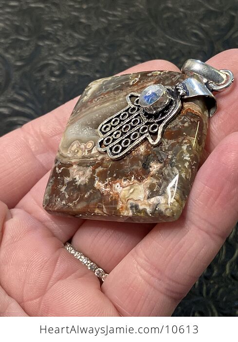 Crazy Lace Agate with Hamsa Hand Pendant Damaged Discounted - #N7uyUktRato-4