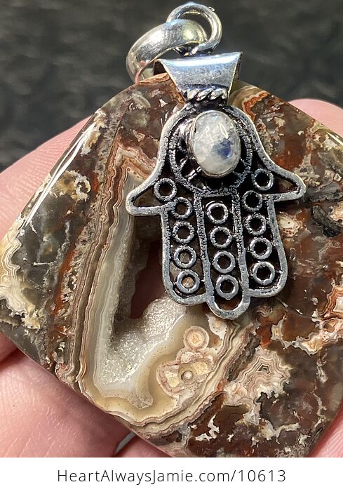 Crazy Lace Agate with Hamsa Hand Pendant Damaged Discounted - #N7uyUktRato-5