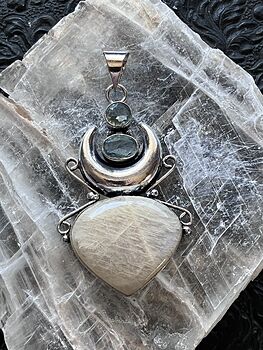 Cream Moonstone and Blue Topaz Witchy Mustic Lunar Crystal Stone Jewelry Pendant #1iS5CwRVqAY