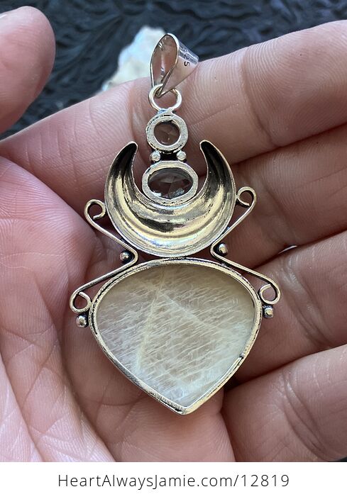 Cream Moonstone and Blue Topaz Witchy Mustic Lunar Crystal Stone Jewelry Pendant - #1iS5CwRVqAY-5