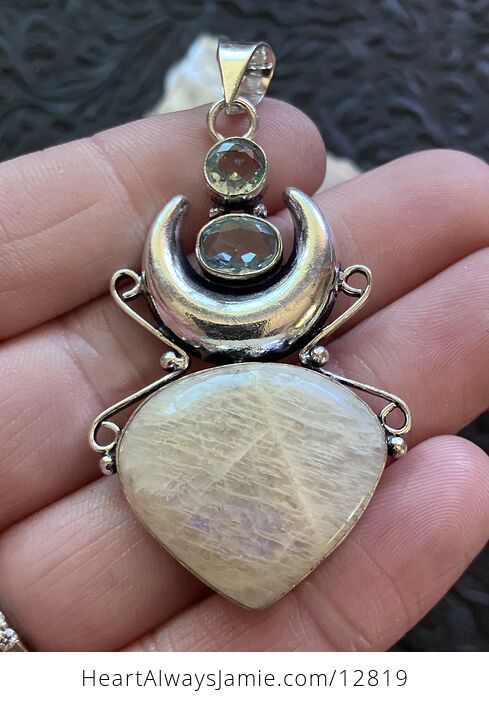 Cream Moonstone and Blue Topaz Witchy Mustic Lunar Crystal Stone Jewelry Pendant - #1iS5CwRVqAY-2