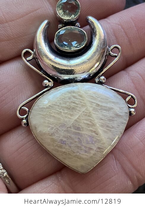 Cream Moonstone and Blue Topaz Witchy Mustic Lunar Crystal Stone Jewelry Pendant - #1iS5CwRVqAY-6