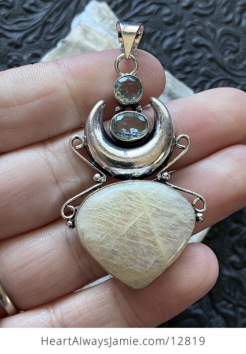 Cream Moonstone and Blue Topaz Witchy Mustic Lunar Crystal Stone Jewelry Pendant - #1iS5CwRVqAY-8