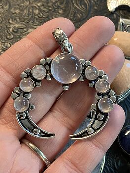Crescent Moon Rose Quartz Stone Crystal Jewelry Pendant #XZp5sZxEpJk