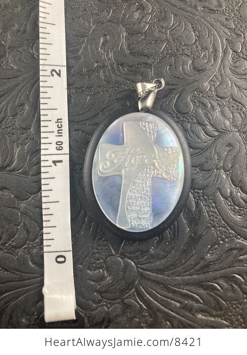 Cross with Hope Text and Peace Dove Carved in Mother of Pearl Shell on Stone Pendant Jewelry - #QWiUXgDD8tM-5