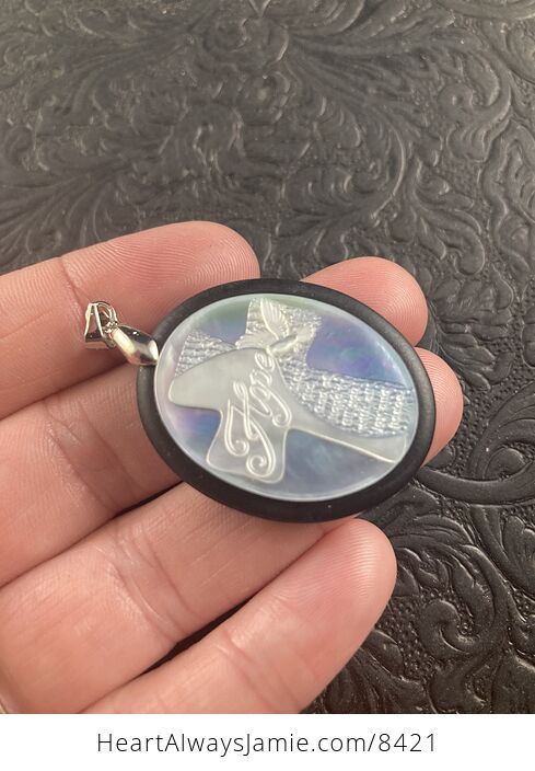 Cross with Hope Text and Peace Dove Carved in Mother of Pearl Shell on Stone Pendant Jewelry - #QWiUXgDD8tM-3