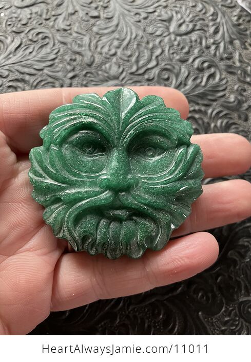 Crystal Carving of the Green Man or Foliate Head Tree God in Green Aventurine - #cimdssrO7Wo-6