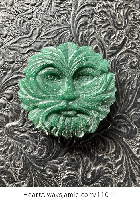 Crystal Carving of the Green Man or Foliate Head Tree God in Green Aventurine - #cimdssrO7Wo-2