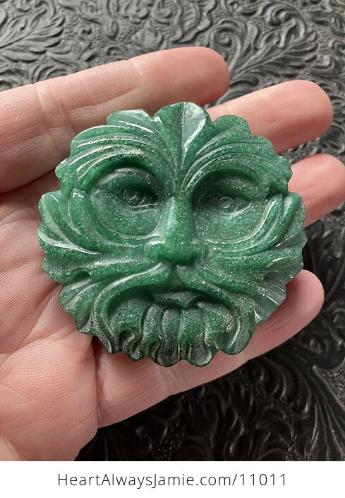 Crystal Carving of the Green Man or Foliate Head Tree God in Green Aventurine - #cimdssrO7Wo-1