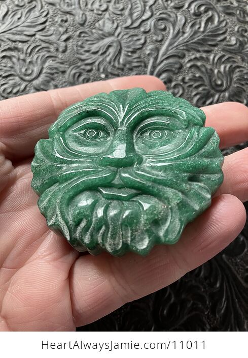 Crystal Carving of the Green Man or Foliate Head Tree God in Green Aventurine - #cimdssrO7Wo-3
