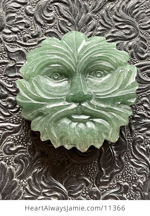 Crystal Carving of the Green Man or Foliate Head Tree God in Green Aventurine - #jnWDp9X2ZF0-1