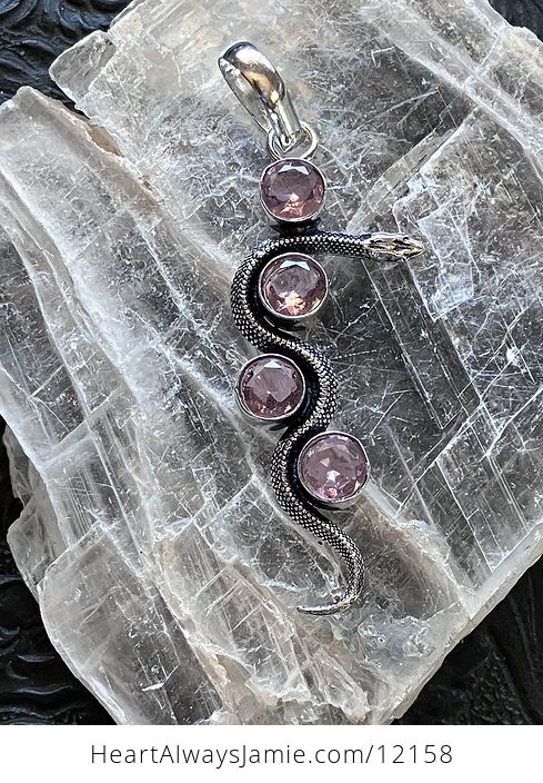 Crystal Pendant of a Curvy Snake with 4 Faceted Pink Topaz Gems - #nJsSVRW6xYc-1