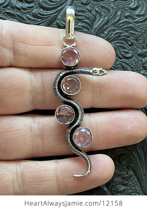 Crystal Pendant of a Curvy Snake with 4 Faceted Pink Topaz Gems - #nJsSVRW6xYc-2