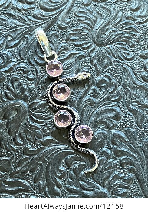 Crystal Pendant of a Curvy Snake with 4 Faceted Pink Topaz Gems - #nJsSVRW6xYc-6