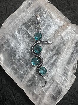 Crystal Pendant of a Curvy Snake with 4 Faceted Teal Gems #gpAWMVl6OHY