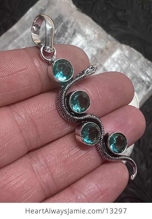 Crystal Pendant of a Curvy Snake with 4 Faceted Teal Gems - #gpAWMVl6OHY-4