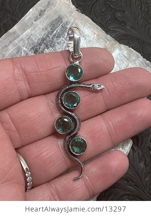 Crystal Pendant of a Curvy Snake with 4 Faceted Teal Gems - #gpAWMVl6OHY-2